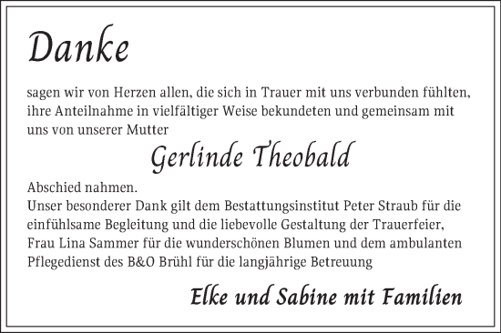 Traueranzeige von Gerlinde Theobald von Schwetzinger Zeitung
