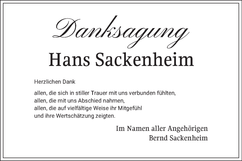  Traueranzeige für Hans Sackenheim vom 20.12.2025 aus Bergsträßer Anzeiger