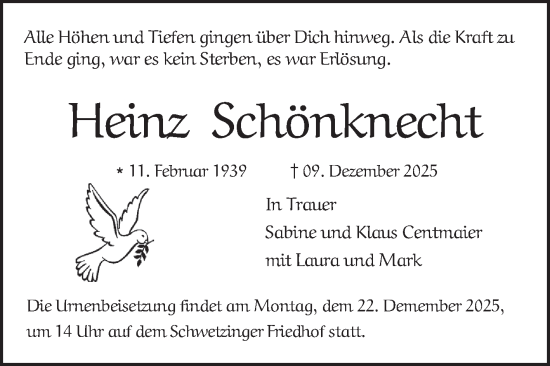 Traueranzeige von Heinz Schönknecht von Schwetzinger Zeitung