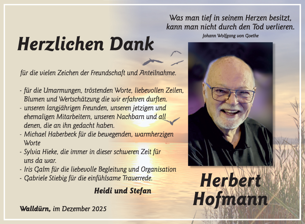  Traueranzeige für Herbert Hofmann vom 13.12.2025 aus Fränkische Nachrichten