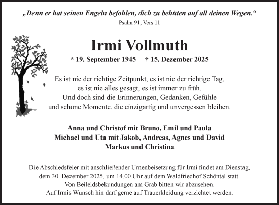 Traueranzeige von Irmi Vollmuth von Fränkische Nachrichten