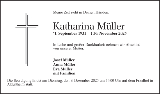 Traueranzeige von Katharina Müller von Schwetzinger Zeitung