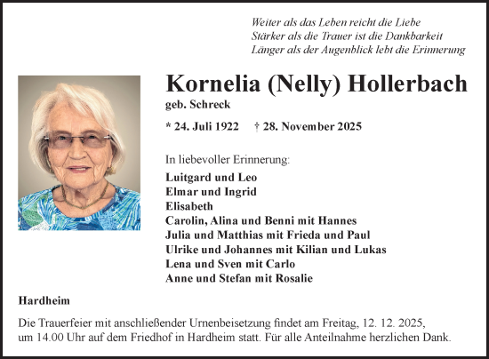 Traueranzeige von Kornelia Hollerbach von Fränkische Nachrichten