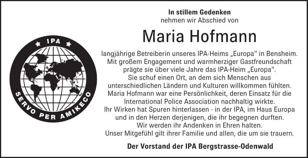  Traueranzeige für Maria Hofmann vom 13.12.2025 aus Bergsträßer Anzeiger