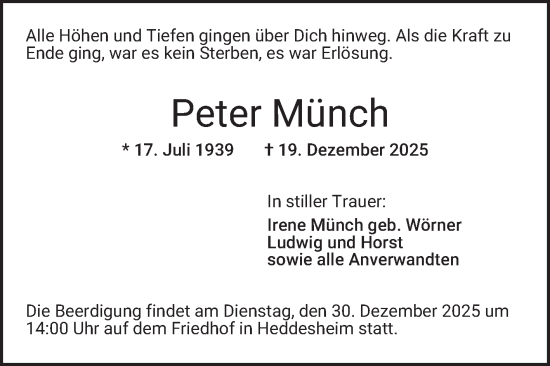 Traueranzeige von Peter Münch von Mannheimer Morgen