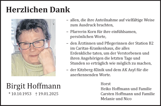 Traueranzeige von Birgit Hoffmann von Fränkische Nachrichten