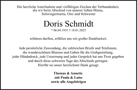 Traueranzeige von Doris Schmidt von Mannheimer Morgen