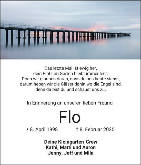 Traueranzeige von Flo  von Bergsträßer Anzeiger