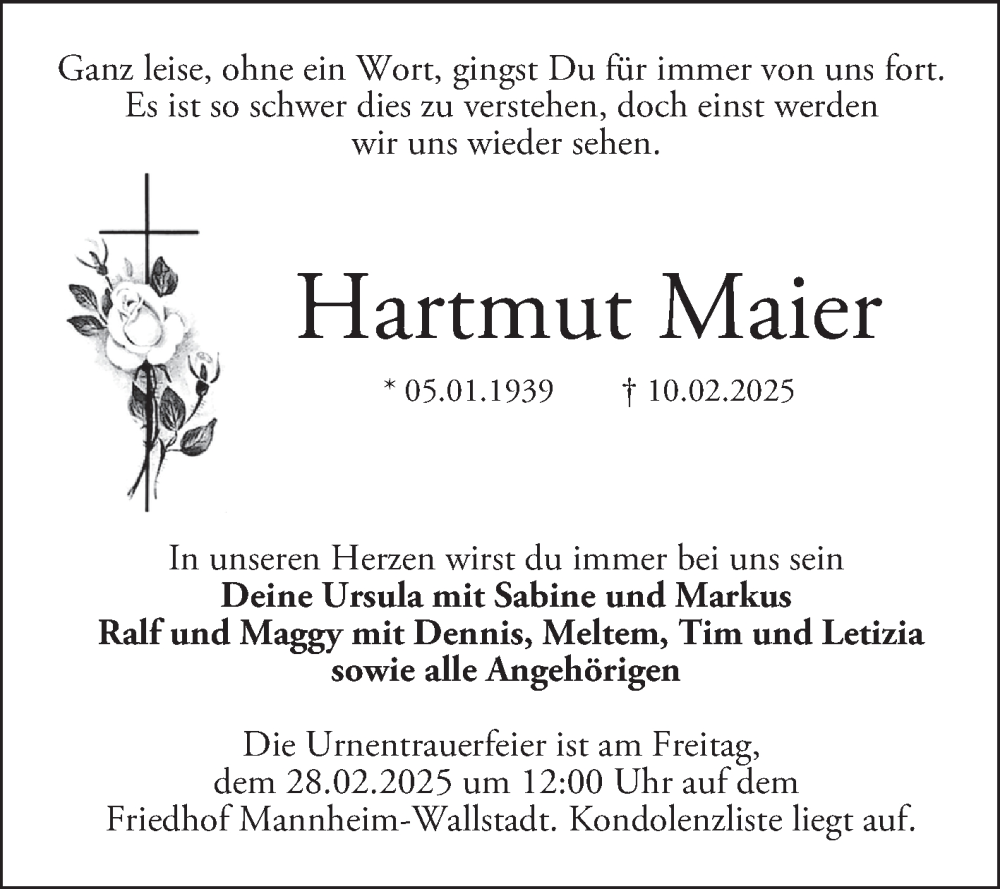  Traueranzeige für Hartmut Maier vom 22.02.2025 aus Mannheimer Morgen