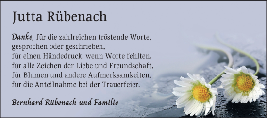 Traueranzeige von Jutta Rübenach von Schwetzinger Zeitung