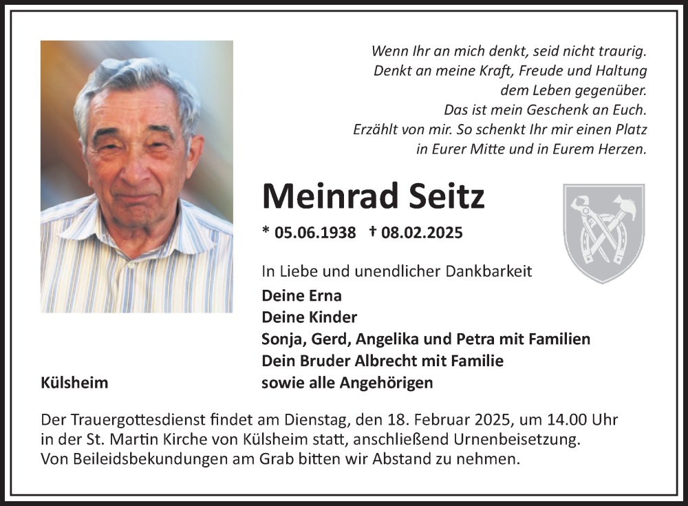  Traueranzeige für Meinrad Seitz vom 15.02.2025 aus Fränkische Nachrichten