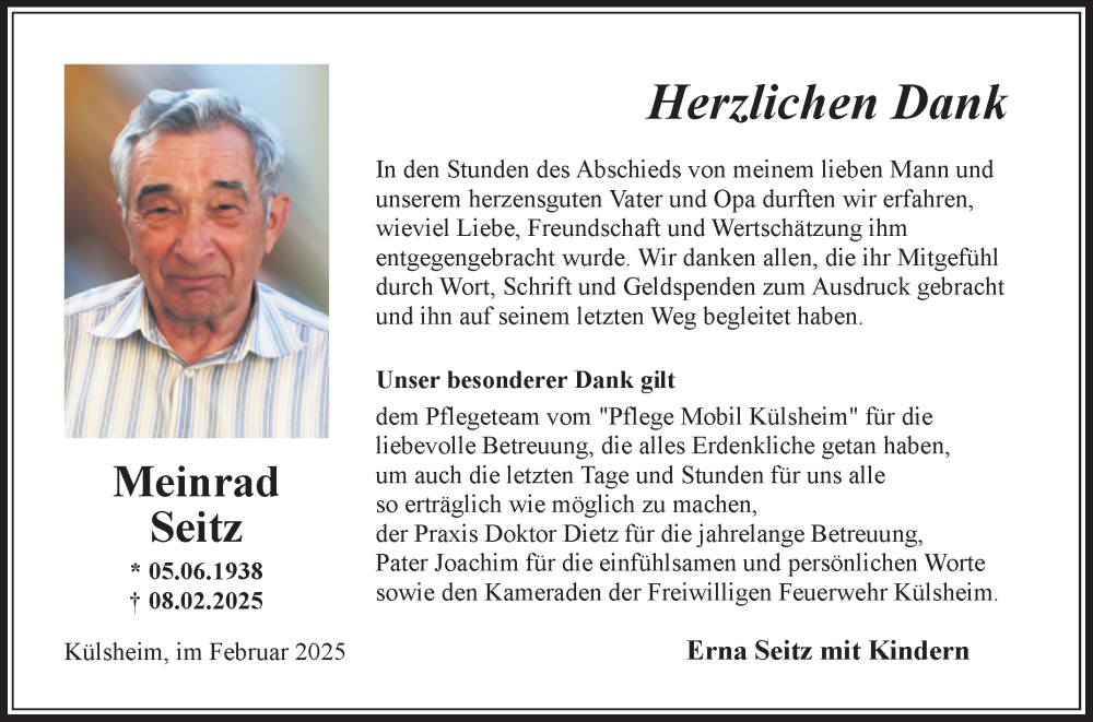  Traueranzeige für Meinrad Seitz vom 01.03.2025 aus Fränkische Nachrichten