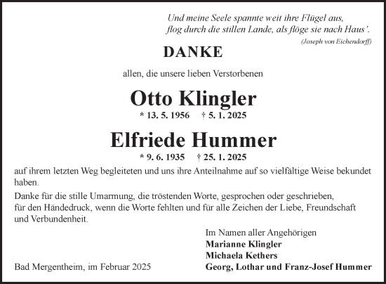 Traueranzeige von Otto Klingler von Fränkische Nachrichten