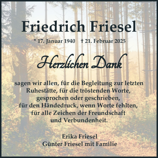 Traueranzeige von Friedrich Friesel von Mannheimer Morgen