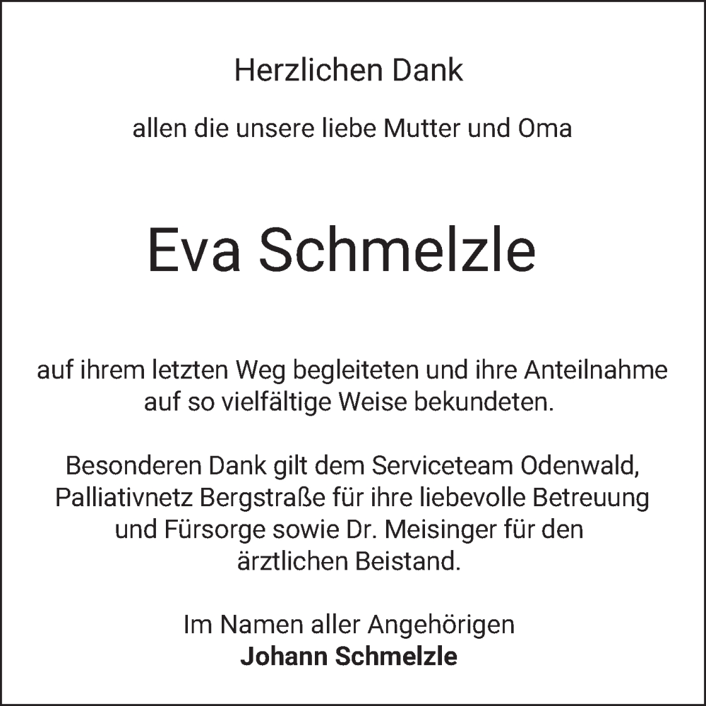  Traueranzeige für Eva Schmelzle vom 17.05.2025 aus Bergsträßer Anzeiger
