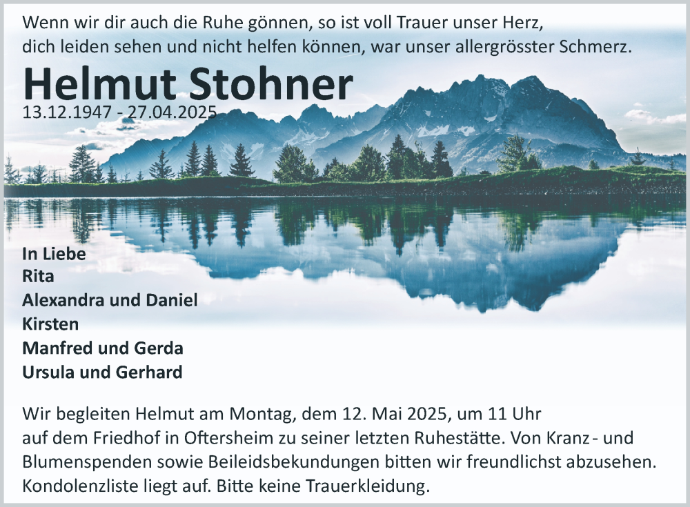  Traueranzeige für Helmut Stohner vom 07.05.2025 aus Schwetzinger Zeitung