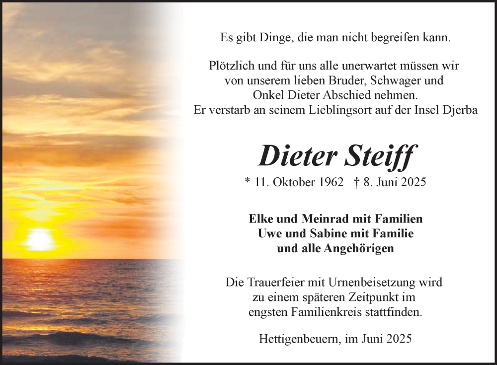  Traueranzeige für Dieter Steiff vom 28.06.2025 aus Fränkische Nachrichten