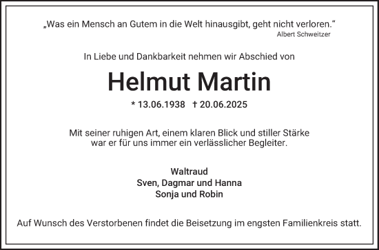 Traueranzeige von Helmut Martin von Schwetzinger Zeitung