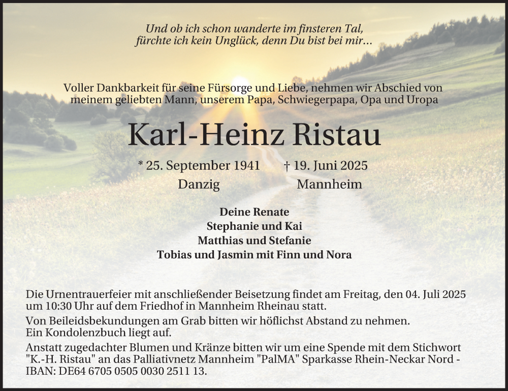  Traueranzeige für Karl-Heinz Ristau vom 28.06.2025 aus Mannheimer Morgen