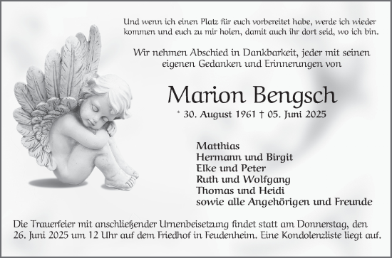 Traueranzeige von Marion Bengsch von Mannheimer Morgen