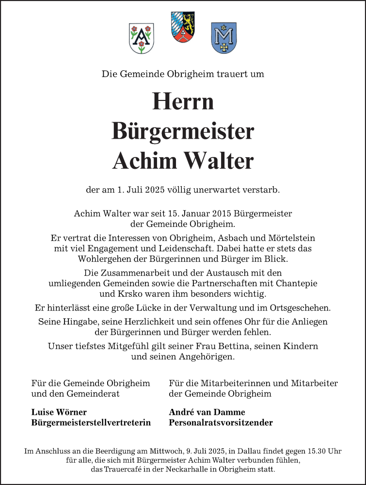  Traueranzeige für Achim Walter vom 05.07.2025 aus Fränkische Nachrichten