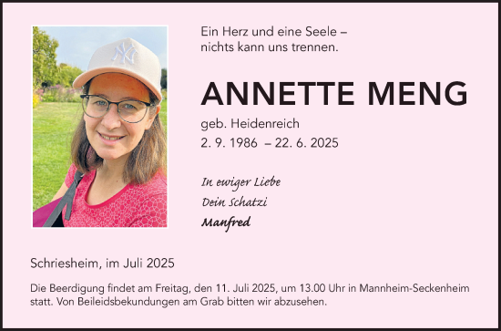 Traueranzeige von Annette Meng von Mannheimer Morgen