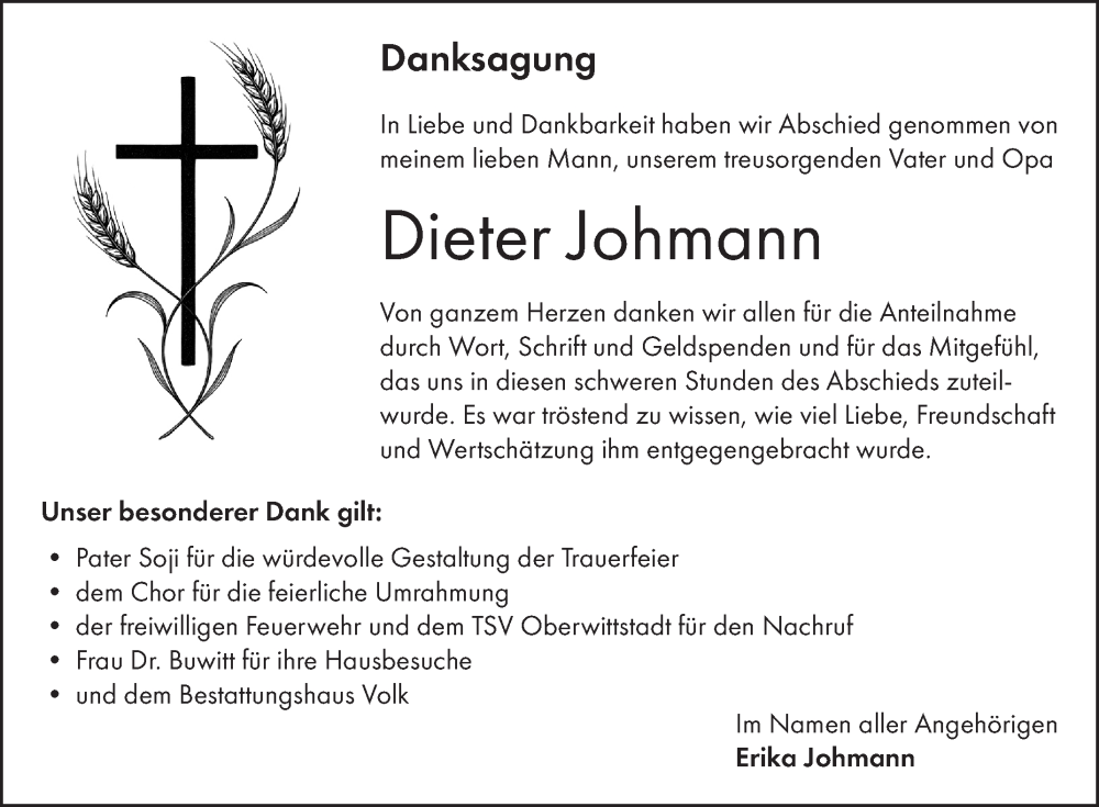  Traueranzeige für Dieter Johmann vom 19.07.2025 aus Fränkische Nachrichten