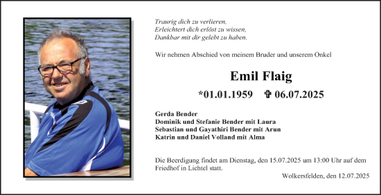 Traueranzeige von Emil Flaig von Fränkische Nachrichten