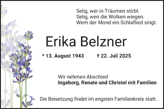 Traueranzeige von Erika Belzner von Bergsträßer Anzeiger