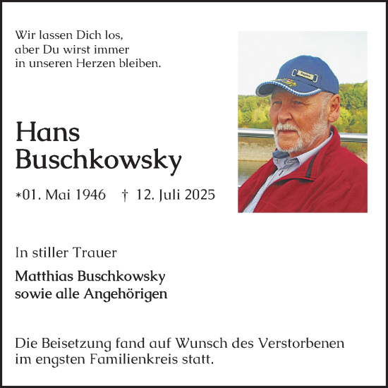 Traueranzeige von Hans Buschkowsky von Schwetzinger Zeitung