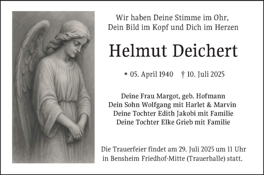  Traueranzeige für Helmut Deichert vom 26.07.2025 aus Bergsträßer Anzeiger