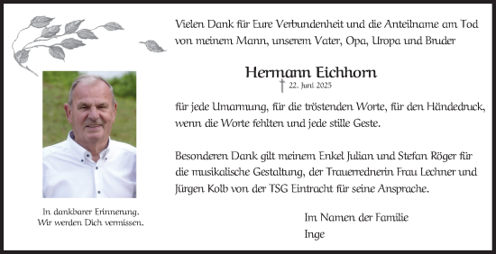 Traueranzeige von Hermann Eichhorn von Schwetzinger Zeitung