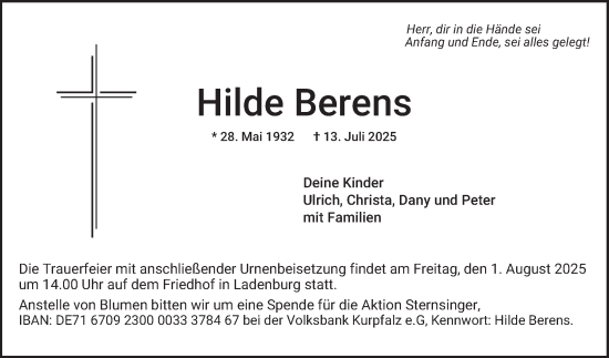 Traueranzeige von Hilde Berens von Mannheimer Morgen