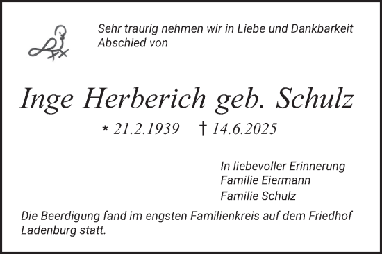 Traueranzeige von Inge Herberich von Mannheimer Morgen