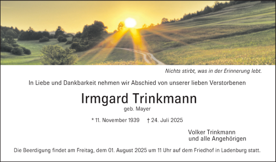 Traueranzeige von Irmgard Trinkmann von Mannheimer Morgen