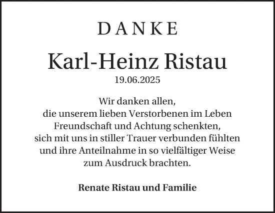 Traueranzeige von Karl-Heinz Ristau von Mannheimer Morgen
