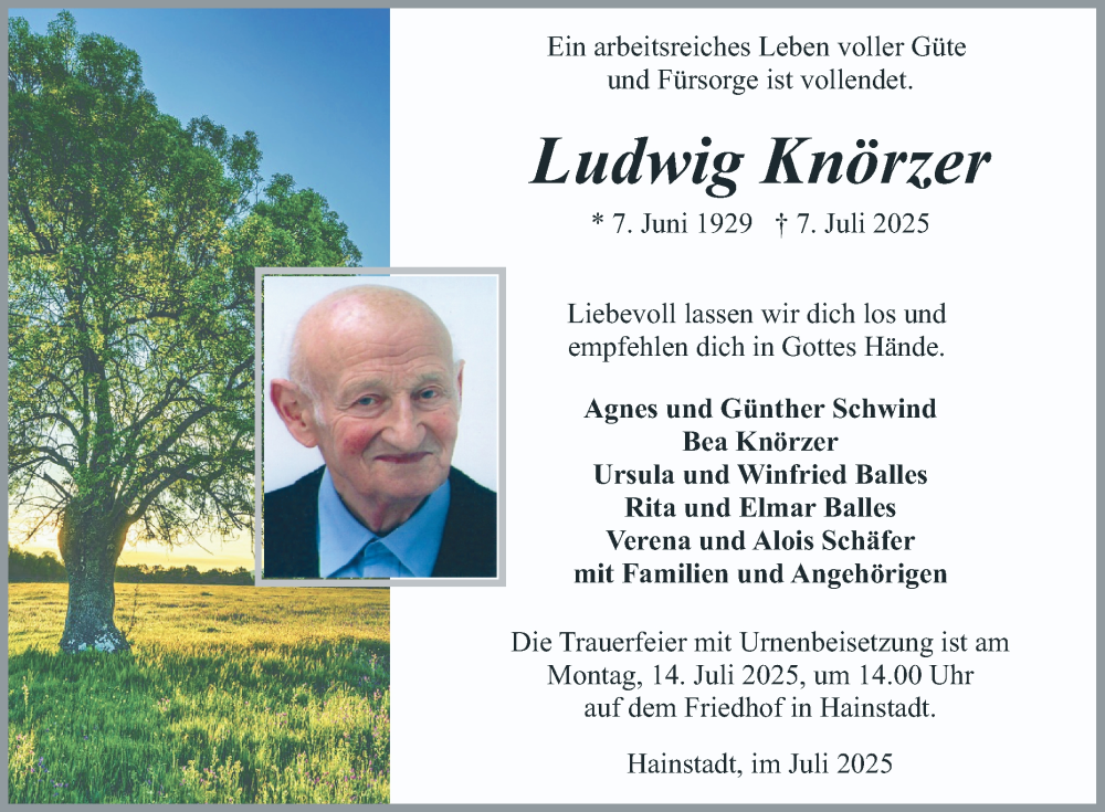 Traueranzeige für Ludwig Knörzer vom 11.07.2025 aus Fränkische Nachrichten
