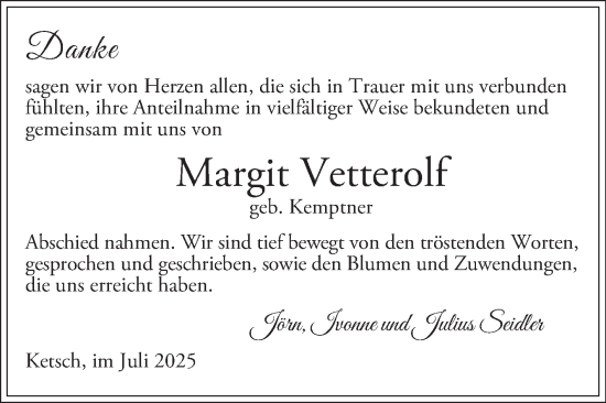Traueranzeige von Margit Vetterolf von Schwetzinger Zeitung