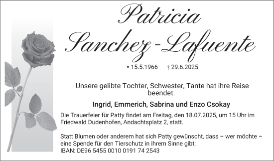 Traueranzeige von Patricia Sanchez-Lafuente von Schwetzinger Zeitung