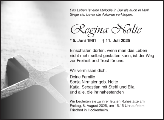 Traueranzeige von Regina Nolte von Mannheimer Morgen