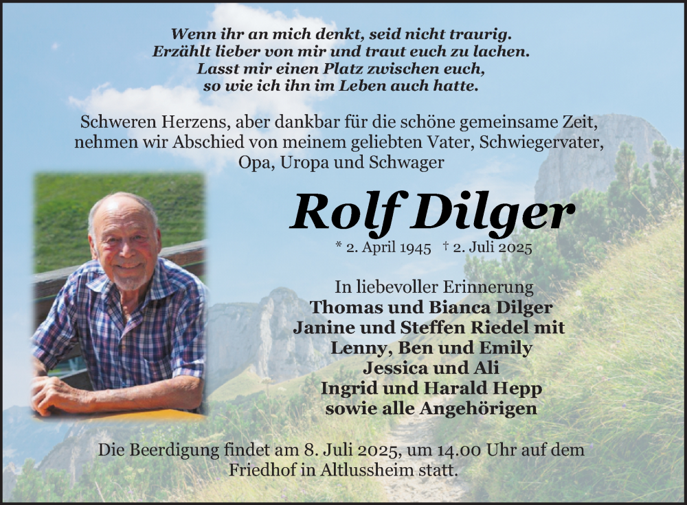  Traueranzeige für Rolf Dilger vom 05.07.2025 aus Schwetzinger Zeitung