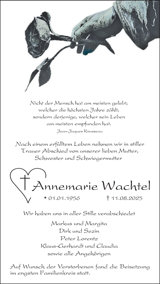 Traueranzeige von Annemarie Wachtel von Bergsträßer Anzeiger