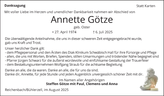 Traueranzeige von Annette Götze von Bergsträßer Anzeiger