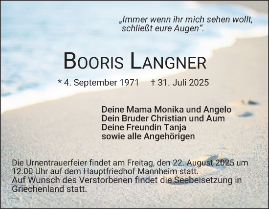 Traueranzeige von Booris Langner von Mannheimer Morgen