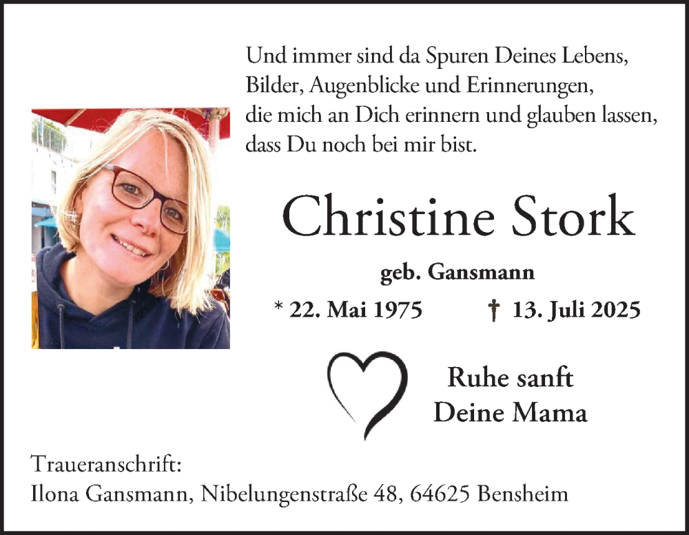  Traueranzeige für Christine Stork vom 09.08.2025 aus Bergsträßer Anzeiger