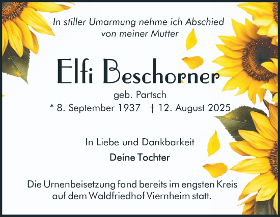 Traueranzeige von Efi Beschorner von Mannheimer Morgen