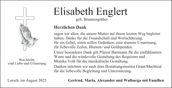 Traueranzeige von Elisabeth Englert von Bergsträßer Anzeiger