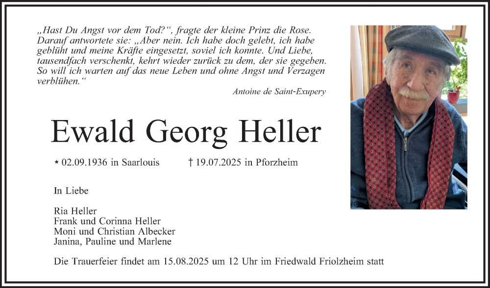  Traueranzeige für Ewald Georg Heller vom 09.08.2025 aus Mannheimer Morgen