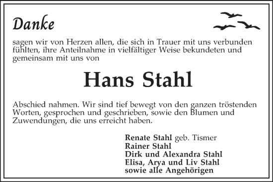 Traueranzeige von Hans Stahl von Mannheimer Morgen