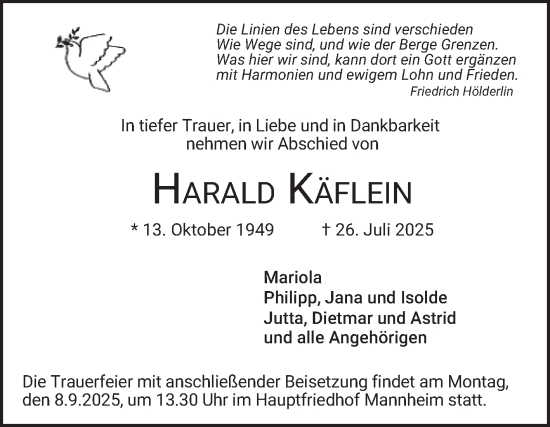 Traueranzeige von Harald Käflein von Mannheimer Morgen